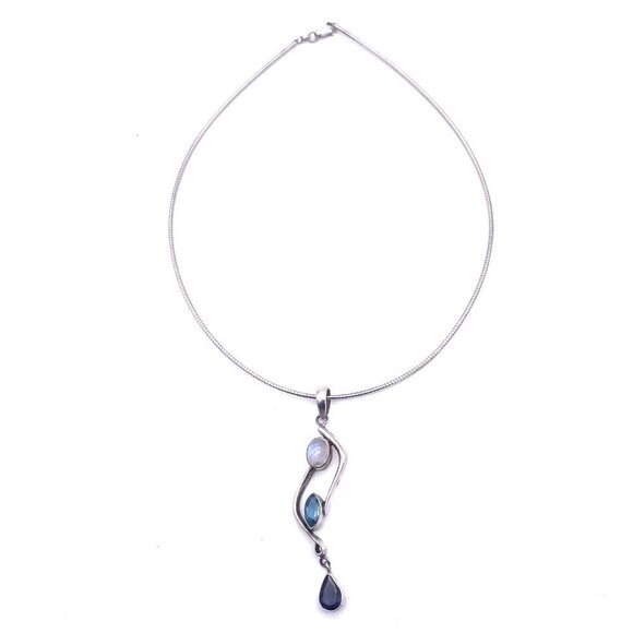 SJ 925 Sterling Silver Real Gemstone Pendant Chain Necklace Lobster Closure 16" - Picture 1 of 9